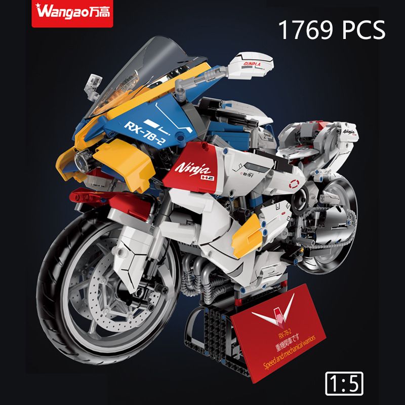 WANGAO 388001 non Lego KAWASAKI H2R MÔ TÔ NGUYÊN BẢN RX-78-2 tỷ lệ 1:5 bộ đồ chơi xếp lắp ráp ghép mô hình Technic Kỹ Thuật Công Nghệ Cao Mô Hình Phương Tiện 1769 khối