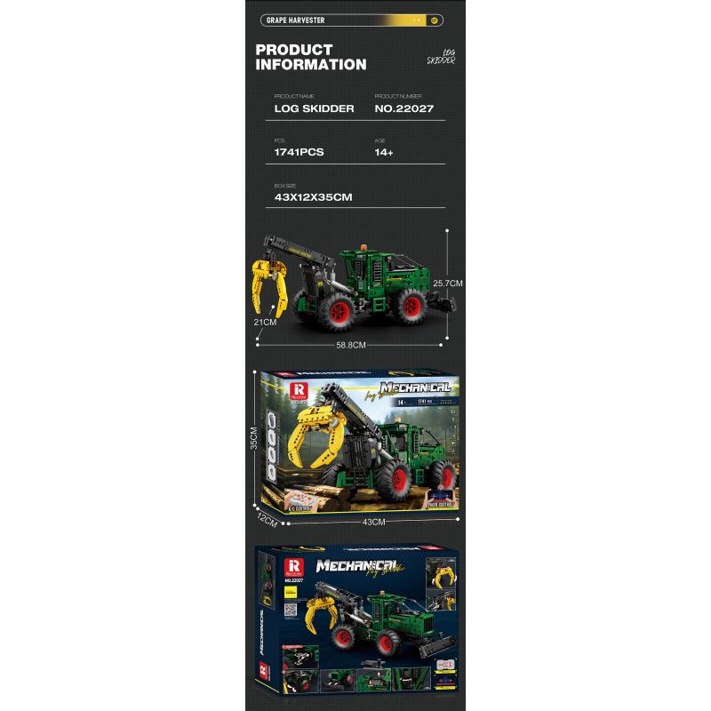 REOBRIX 22027 MÁY KÉO TRƯỢT bộ đồ chơi xếp lắp ráp ghép mô hình Technic LOG SKIDDER Kỹ Thuật Công Nghệ Cao Mô Hình Phương Tiện 1741 khối