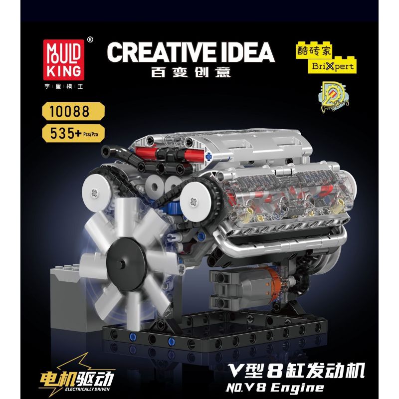MouldKing 10088 Mould King 10088 DẪN ĐỘNG CƠ 8 XI-LANH KIỂU CHỮ V bộ đồ chơi xếp lắp ráp ghép mô hình Technic V8 ENGINE Kỹ Thuật Công Nghệ Cao Mô Hình Phương Tiện 535 khối