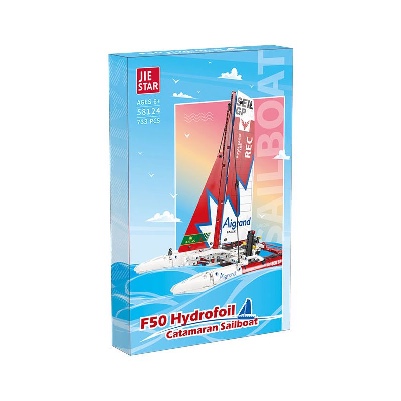 JIESTAR 58124 THUYỀN BUỒM CATAMARAN bộ đồ chơi xếp lắp ráp ghép mô hình Technic F50 HYDROFOIL CATAMARAN SAILBOAT Kỹ Thuật Công Nghệ Cao Mô Hình Phương Tiện 733 khối