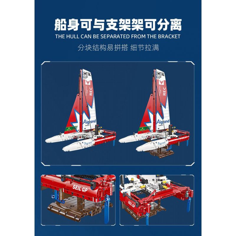 JIESTAR 58124 THUYỀN BUỒM CATAMARAN bộ đồ chơi xếp lắp ráp ghép mô hình Technic F50 HYDROFOIL CATAMARAN SAILBOAT Kỹ Thuật Công Nghệ Cao Mô Hình Phương Tiện 733 khối