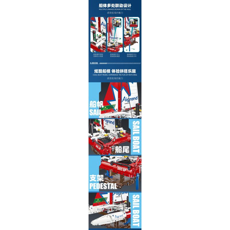 JIESTAR 58124 THUYỀN BUỒM CATAMARAN bộ đồ chơi xếp lắp ráp ghép mô hình Technic F50 HYDROFOIL CATAMARAN SAILBOAT Kỹ Thuật Công Nghệ Cao Mô Hình Phương Tiện 733 khối