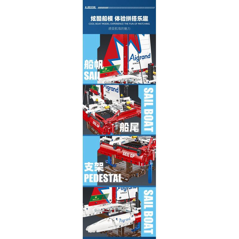 JIESTAR 58124 THUYỀN BUỒM CATAMARAN bộ đồ chơi xếp lắp ráp ghép mô hình Technic F50 HYDROFOIL CATAMARAN SAILBOAT Kỹ Thuật Công Nghệ Cao Mô Hình Phương Tiện 733 khối