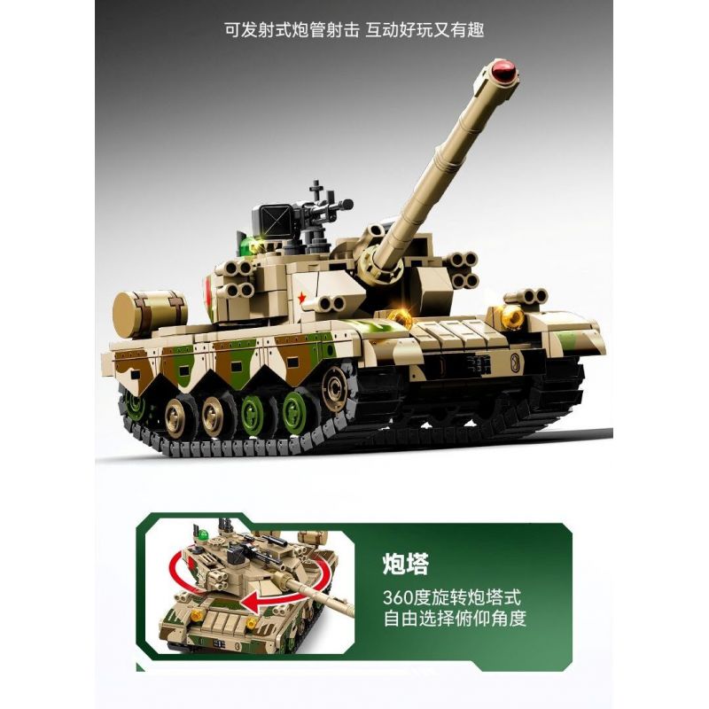 SEMBO 203159 TOP TOY 203159T MỘT QUỐC GIA HÙNG MẠNH XE TĂNG CHIẾN ĐẤU CHỦ LỰC ZTZ-96B tỷ lệ 1:32 bộ đồ chơi xếp lắp ráp ghép mô hình Military Army Quân Sự Bộ Đội 719 khối