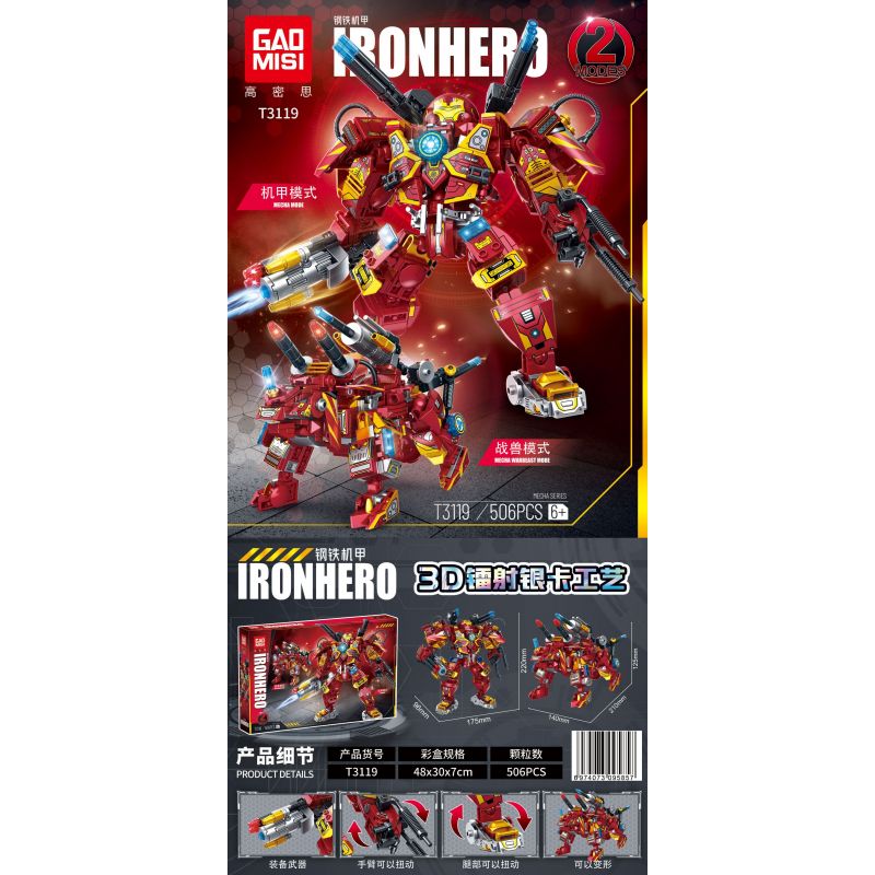 GAOMISI T3119 3119 CƠ KHÍ THÉP bộ đồ chơi xếp lắp ráp ghép mô hình IRONHERO 506 khối