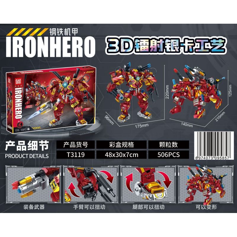 GAOMISI T3119 3119 CƠ KHÍ THÉP bộ đồ chơi xếp lắp ráp ghép mô hình IRONHERO 506 khối