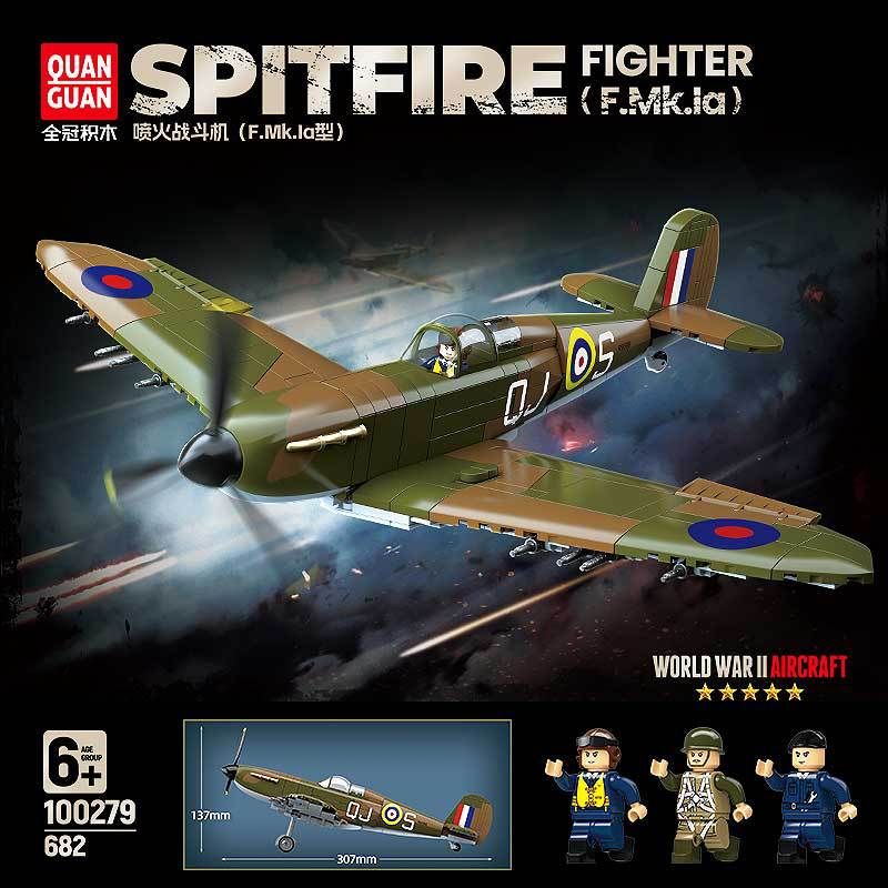 QuanGuan 100279 Quan Guan 100279 SPITFIRE ANH F.MK.LA bộ đồ chơi xếp lắp ráp ghép mô hình Military Army Quân Sự Bộ Đội 682 khối