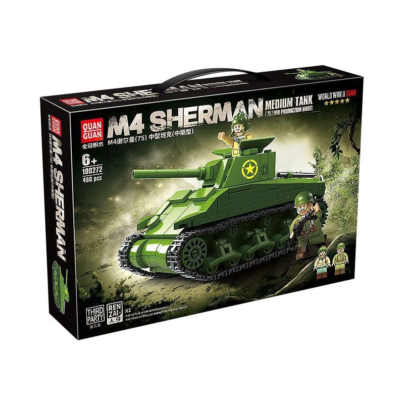 QuanGuan 100272 Quan Guan 100272 non Lego TĂNG HẠNG TRUNG M4 SHERMAN (75) (LOẠI HẠN) bộ đồ chơi xếp lắp ráp ghép mô hình Military Army Quân Sự Bộ Đội 480 khối