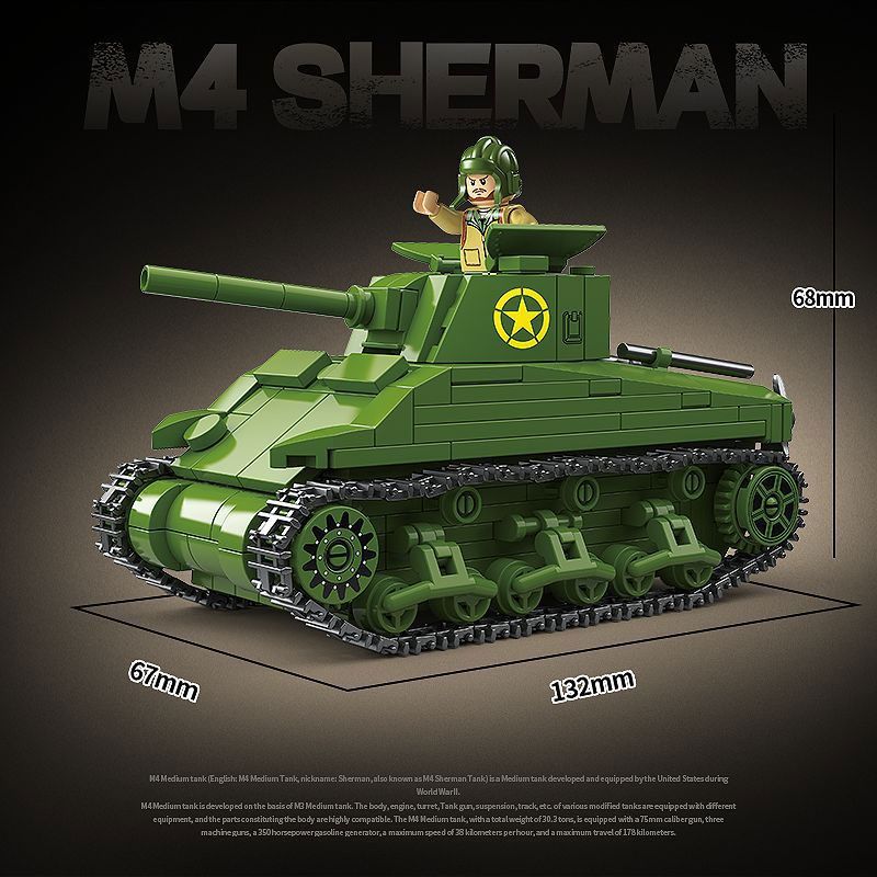 QuanGuan 100272 Quan Guan 100272 TĂNG HẠNG TRUNG M4 SHERMAN (75) (LOẠI HẠN) bộ đồ chơi xếp lắp ráp ghép mô hình Military Army Quân Sự Bộ Đội 480 khối