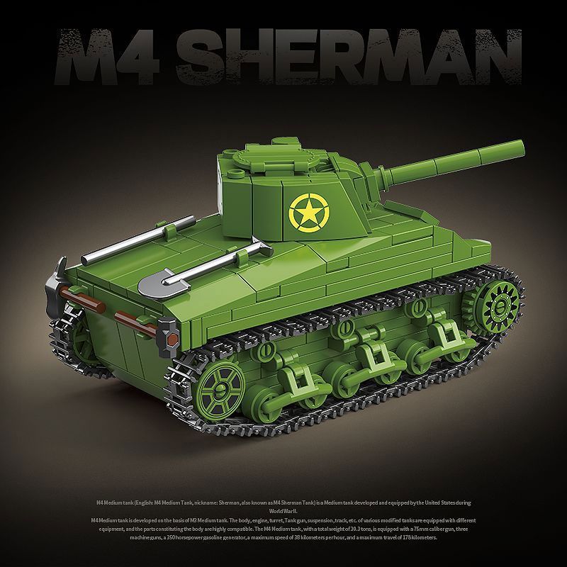QuanGuan 100272 Quan Guan 100272 TĂNG HẠNG TRUNG M4 SHERMAN (75) (LOẠI HẠN) bộ đồ chơi xếp lắp ráp ghép mô hình Military Army Quân Sự Bộ Đội 480 khối