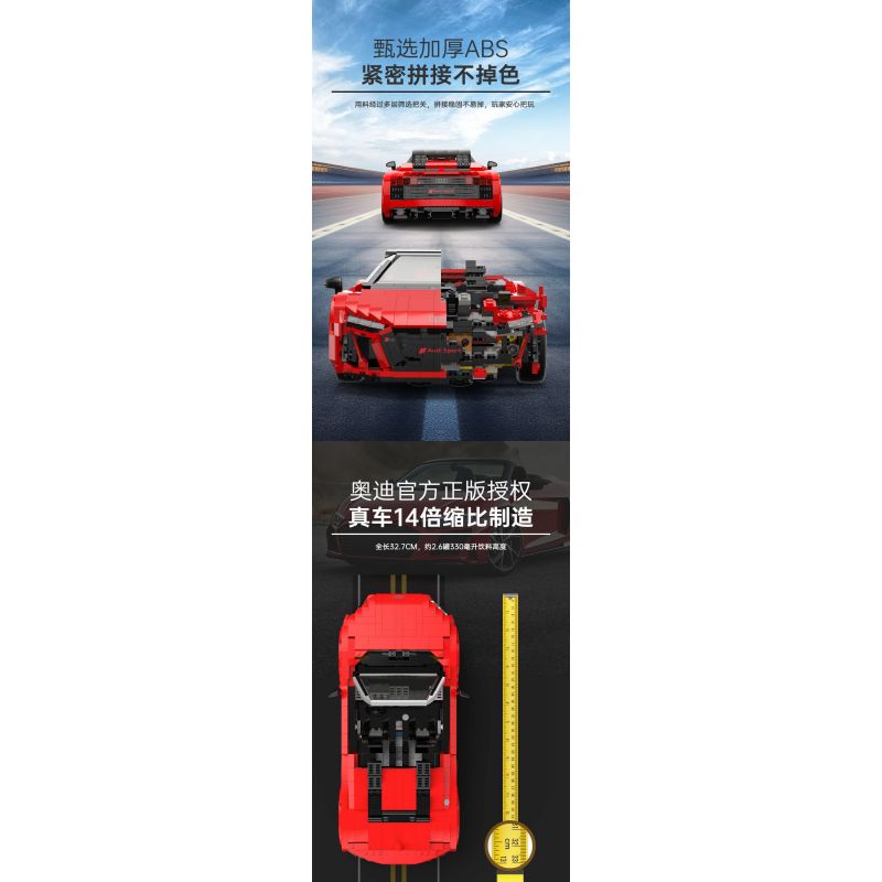 RASTAR 93800-Y 93800 AUDI R8 SPYDER tỷ lệ 1:14 bộ đồ chơi xếp lắp ráp ghép mô hình Speed Champions Racing Cars Đua Xe Công Thức 1440 khối