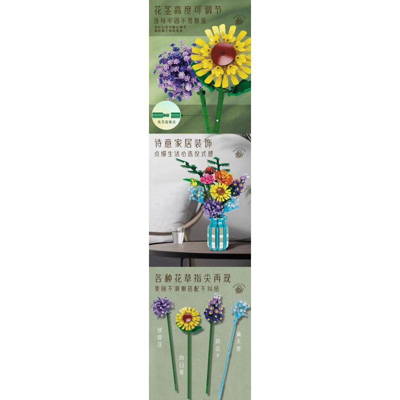 FREE TRIBE 11001 BUỔI SÁNG HÁI HOA TỐI bộ đồ chơi xếp lắp ráp ghép mô hình Creator THE WORDS OF AZURE FLOWERS Sáng Tạo 1853 khối