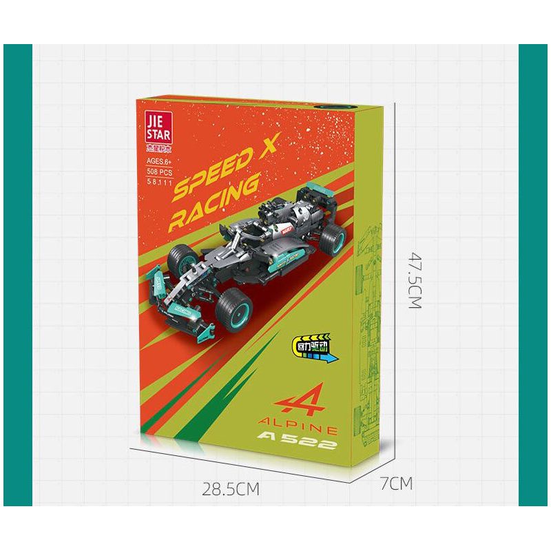 JIESTAR 58111 XE KÉO RENAULT ALPINE A522 MÙA GIẢI 2022 F1 bộ đồ chơi xếp lắp ráp ghép mô hình Technic SPEED X RACING ALPINE A522 Kỹ Thuật Công Nghệ Cao Mô Hình Phương Tiện 508 khối