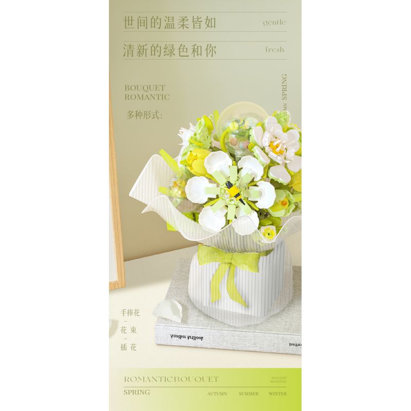 WEILE CREATION 2152 CẦM HOA ĐẢO SƯƠNG HỒNG bộ đồ chơi xếp lắp ráp ghép mô hình Creator ROMANTIC BOUQUET Sáng Tạo 1228 khối