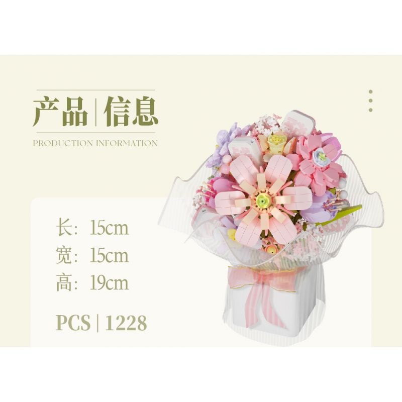 WEILE CREATION 2152 CẦM HOA ĐẢO SƯƠNG HỒNG bộ đồ chơi xếp lắp ráp ghép mô hình Creator ROMANTIC BOUQUET Sáng Tạo 1228 khối