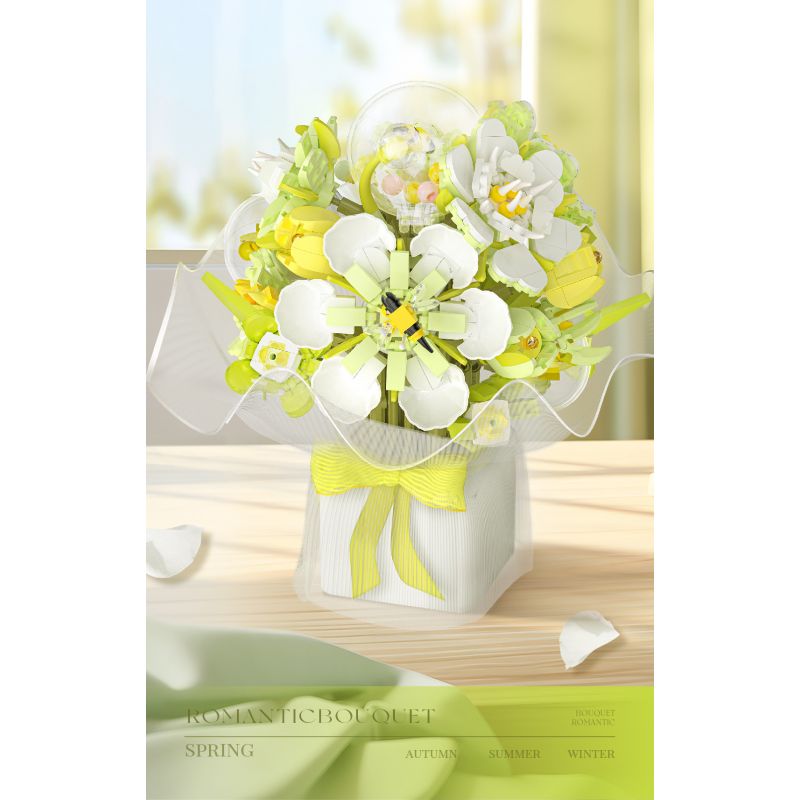 WEILE CREATION 2152 CẦM HOA ĐẢO SƯƠNG HỒNG bộ đồ chơi xếp lắp ráp ghép mô hình Creator ROMANTIC BOUQUET Sáng Tạo 1228 khối