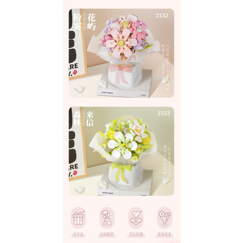 WEILE CREATION 2153 CẦM HOA THƯ TỪ RỪNG bộ đồ chơi xếp lắp ráp ghép mô hình Creator ROMANTIC BOUQUET Sáng Tạo 1146 khối