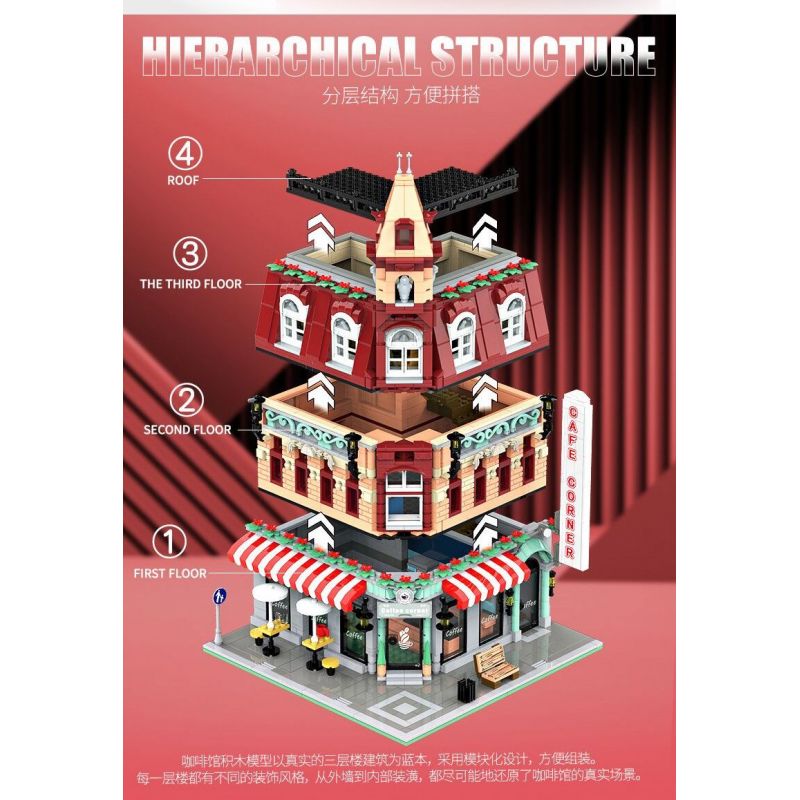 JIQING JQ10001 10001 QUÁN CÀ PHÊ GÓC PHỐ bộ đồ chơi xếp lắp ráp ghép mô hình Creator Sáng Tạo 1950 khối