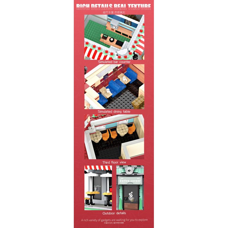 JIQING JQ10001 10001 QUÁN CÀ PHÊ GÓC PHỐ bộ đồ chơi xếp lắp ráp ghép mô hình Creator Sáng Tạo 1950 khối