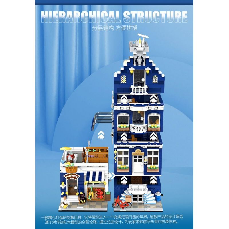 JIQING JQ10002 10002 PHỐ CHỢ bộ đồ chơi xếp lắp ráp ghép mô hình Creator Sáng Tạo 1456 khối