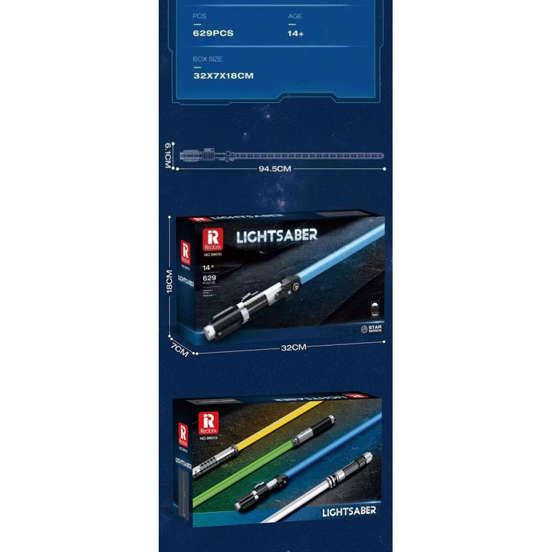 REOBRIX 99010 THANH KIẾM ÁNH SÁNG MÀU XANH bộ đồ chơi xếp lắp ráp ghép mô hình Star Wars LIGHTSABER Chiến Tranh Giữa Các Vì Sao 629 khối