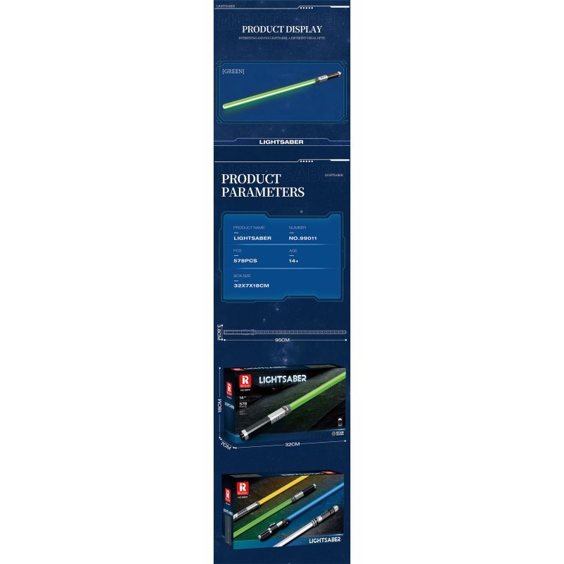 REOBRIX 99011 THANH KIẾM ÁNH SÁNG MÀU XANH LÁ CÂY bộ đồ chơi xếp lắp ráp ghép mô hình Star Wars LIGHTSABER Chiến Tranh Giữa Các Vì Sao 578 khối