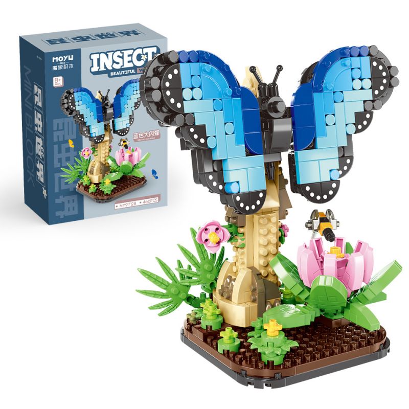 MOYU BLOCK MY97128 97128 THẾ GIỚI CÔN TRÙNG BƯỚM MORPHO XANH bộ đồ chơi xếp lắp ráp ghép mô hình INSECT BEAUTIFUL WORLD 466 khối