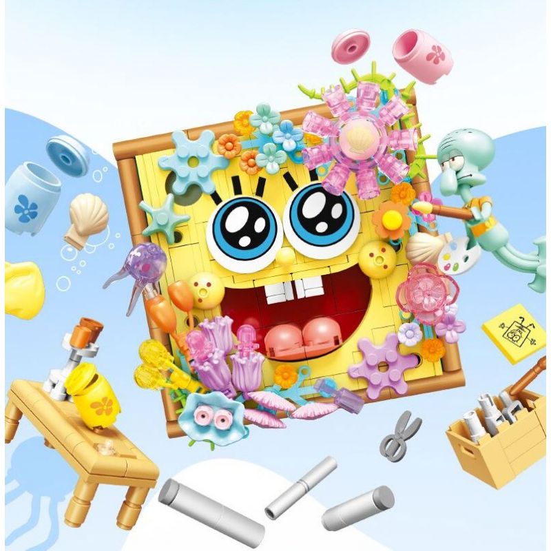SEMBO 612215 SPONGEBOB SQUAREPANTS NGHỆ THUẬT CỦA HOA bộ đồ chơi xếp lắp ráp ghép mô hình Movie & Game Phim Và Trò Chơi 474 khối