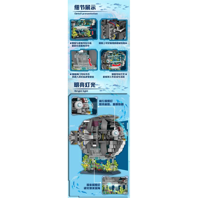 DOUBLE HEIGHT 20811 ĐỒ CHƠI BÁN CƠ THỜI THƯỢNG CÁ KHÍ bộ đồ chơi xếp lắp ráp ghép mô hình MECHANICAL RESEARCH SUBMARINE PUFFER FISH 1938 khối