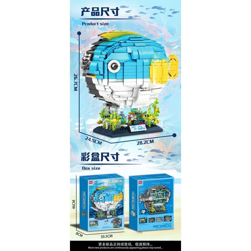 DOUBLE HEIGHT 20811 ĐỒ CHƠI BÁN CƠ THỜI THƯỢNG CÁ KHÍ bộ đồ chơi xếp lắp ráp ghép mô hình MECHANICAL RESEARCH SUBMARINE PUFFER FISH 1938 khối