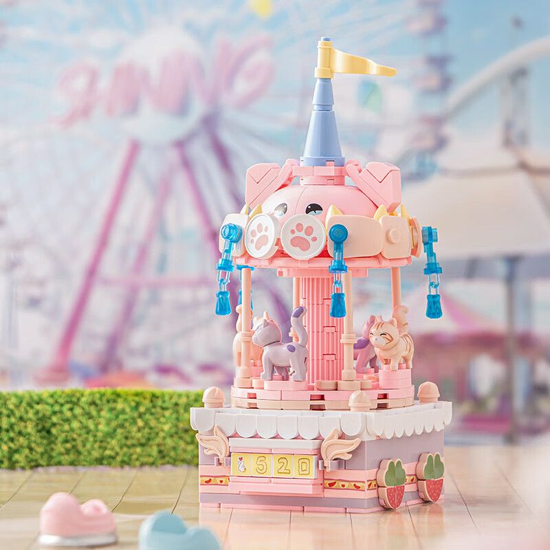 PLEYERID M38-P8027 P8027 8027 M38P8027 38-P8027 ĐỒ TRANG TRÍ MÁY TÍNH ĐỂ BÀN BĂNG CHUYỀN THÚ CƯNG MINI SWEET CAROUSEL 3 LOẠI MÈO DỄ THƯƠNG XIONG BEIBEI MUỐN CHÓ bộ đồ chơi xếp lắp ráp ghép mô hình