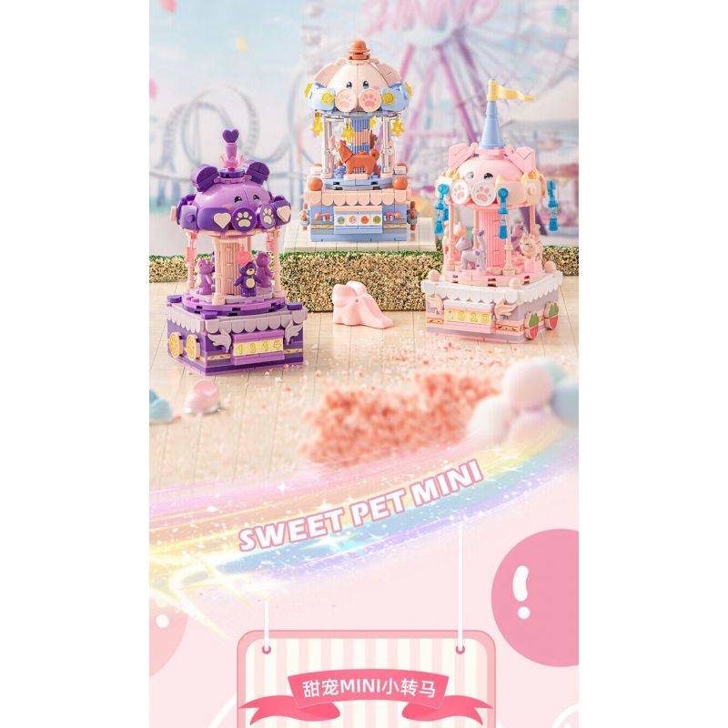 PLEYERID M38-P8027 P8027 8027 M38P8027 38-P8027 ĐỒ TRANG TRÍ MÁY TÍNH ĐỂ BÀN BĂNG CHUYỀN THÚ CƯNG MINI SWEET CAROUSEL 3 LOẠI MÈO DỄ THƯƠNG XIONG BEIBEI MUỐN CHÓ bộ đồ chơi xếp lắp ráp ghép mô hình