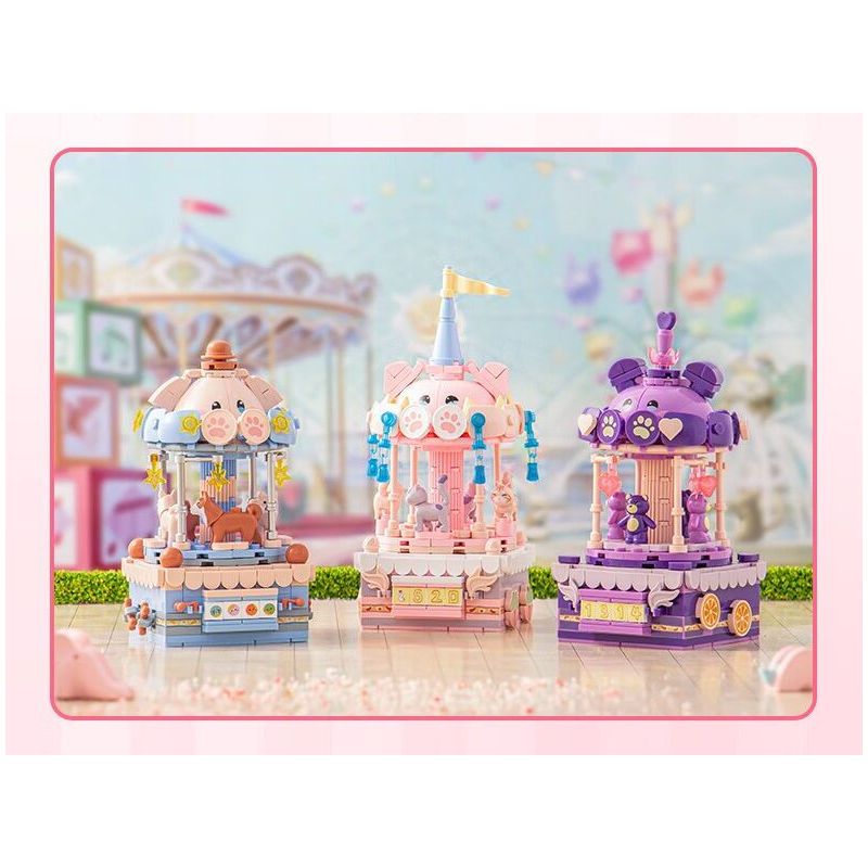 PLEYERID M38-P8027 P8027 8027 M38P8027 38-P8027 ĐỒ TRANG TRÍ MÁY TÍNH ĐỂ BÀN BĂNG CHUYỀN THÚ CƯNG MINI SWEET CAROUSEL 3 LOẠI MÈO DỄ THƯƠNG XIONG BEIBEI MUỐN CHÓ bộ đồ chơi xếp lắp ráp ghép mô hình