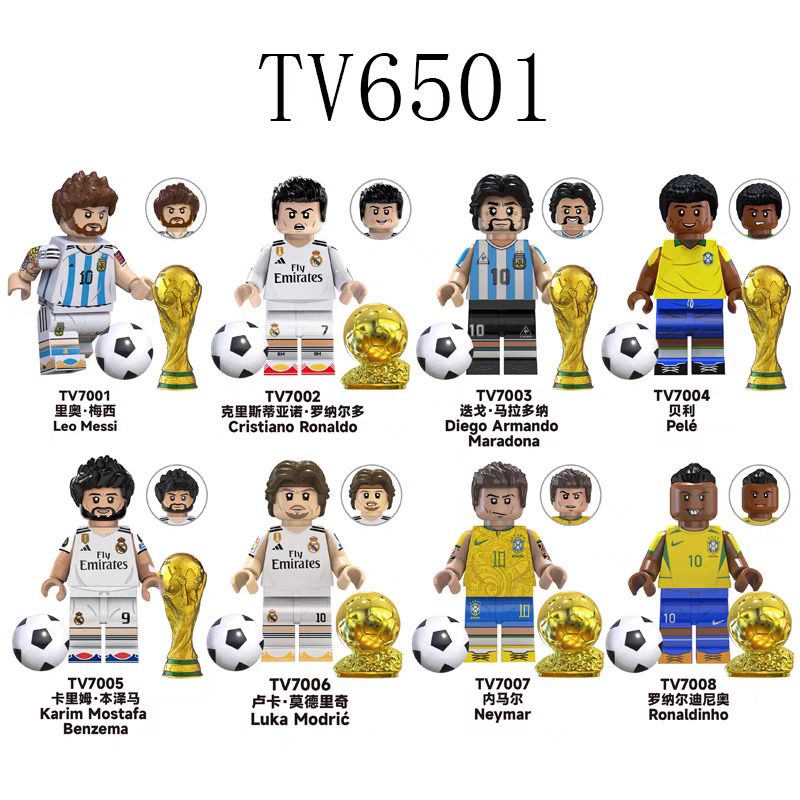 TV 6501 7001 7002 7003 7004 7005 7006 7007 7008 non Lego NHÂN VẬT NGÔI SAO BÓNG ĐÁ 8 LOẠI bộ đồ chơi xếp lắp ráp ghép mô hình City Thành Phố