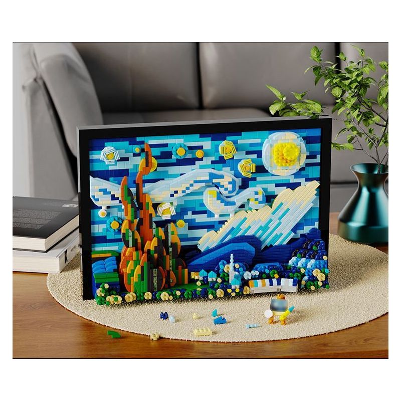 HIGH BOUNDARY DME001 BỨC TRANH NỔI TIẾNG ĐÊM ĐẦY SAO CỦA SƯ PHỤ bộ đồ chơi xếp lắp ráp ghép mô hình Movie & Game STARRY NIGHT Phim Và Trò Chơi 1731 khối