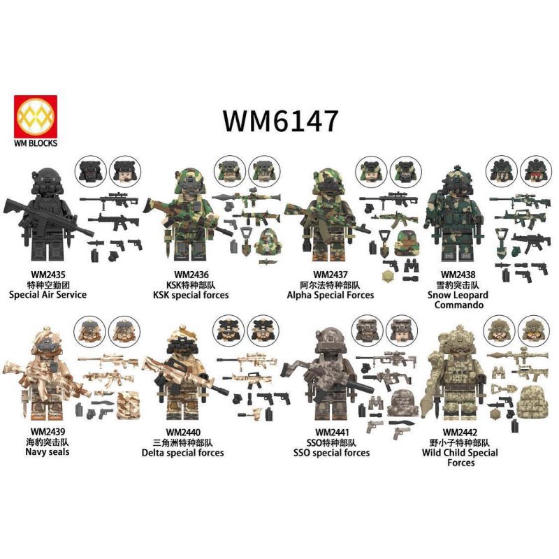 WM 6147 2435 2436 2437 2438 2439 2440 2441 2442 non Lego LỰC LƯỢNG ĐẶC BIỆT MINIFIGURES 8 LOẠI bộ đồ chơi xếp lắp ráp ghép mô hình Military Army Quân Sự Bộ Đội