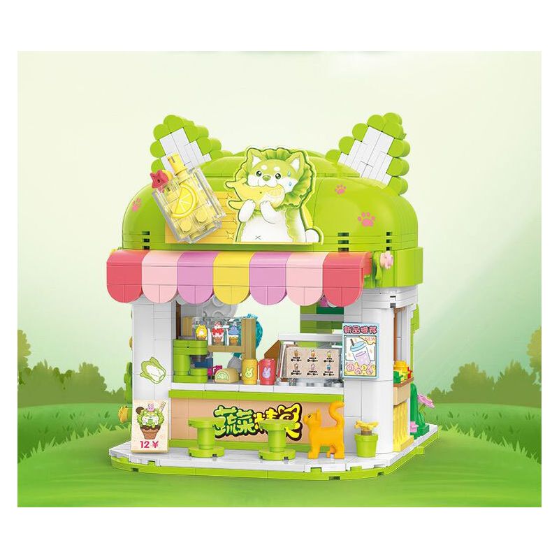 BALODY 21182 YÊU TINH RAU CỦ QUÁN TRÀ SỮA CHÓ BẮP CẢI NƯỚC UỐNG ĐÁ bộ đồ chơi xếp lắp ráp ghép mô hình 819 khối