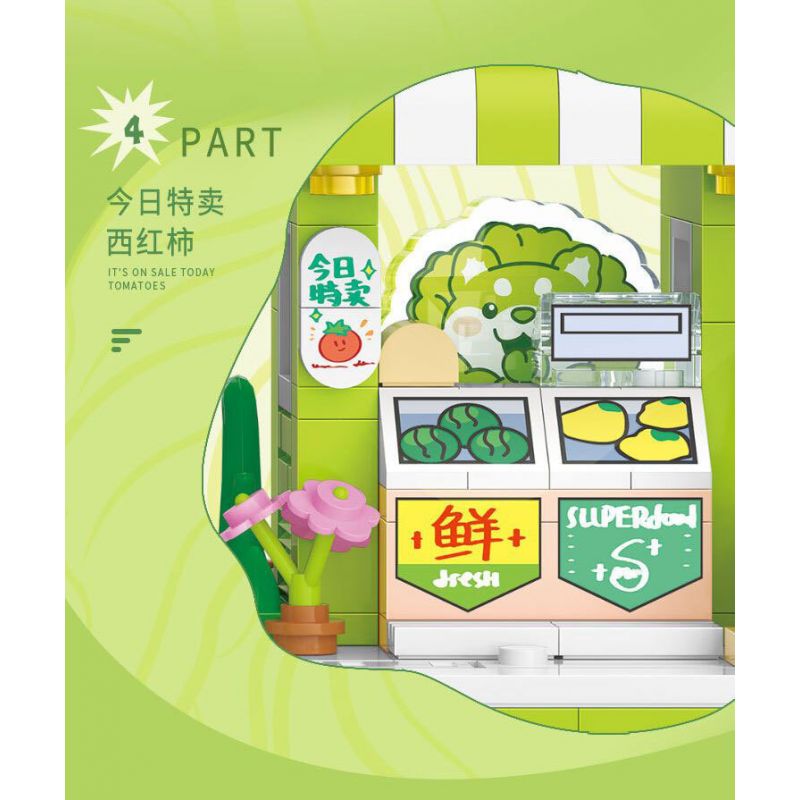 BALODY 21182 YÊU TINH RAU CỦ QUÁN TRÀ SỮA CHÓ BẮP CẢI NƯỚC UỐNG ĐÁ bộ đồ chơi xếp lắp ráp ghép mô hình 819 khối