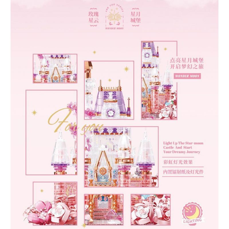 GEKKOSHA 804236 TINH VÂN HOA HỒNG bộ đồ chơi xếp lắp ráp ghép mô hình STAR MOON CASTLE 1728 khối