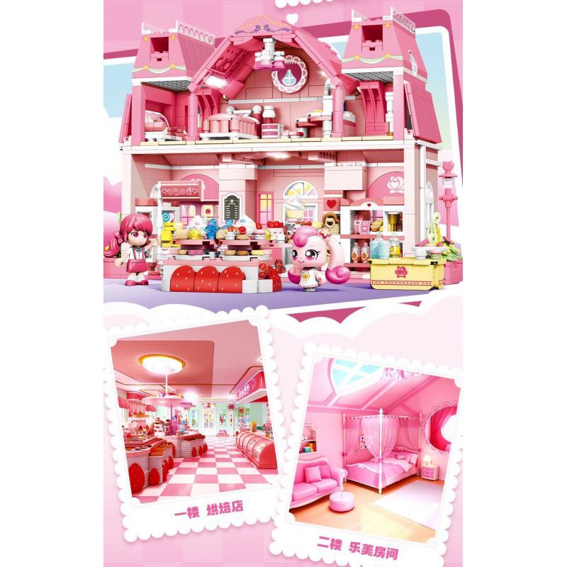 SEMBO 616208 TUYỆT VỜI VÀ DỄ THƯƠNG LOVE ROSE BAKERY bộ đồ chơi xếp lắp ráp ghép mô hình Movie & Game Phim Và Trò Chơi 1334 khối
