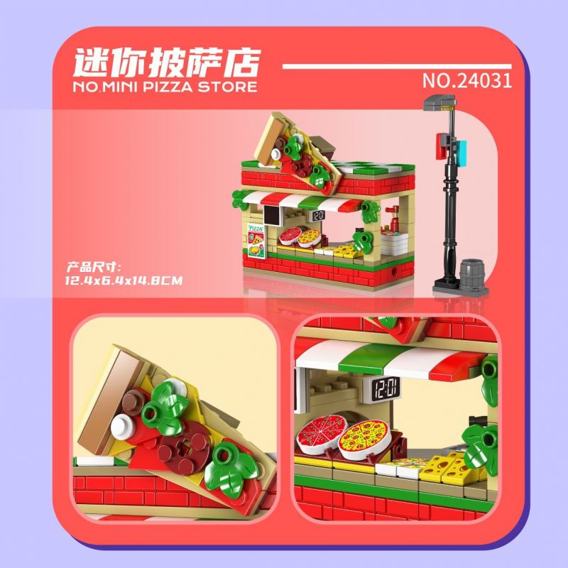 MouldKing 24031 Mould King 24031 MINI TIỆM BÁNH PIZZA bộ đồ chơi xếp lắp ráp ghép mô hình City Thành Phố 246 khối