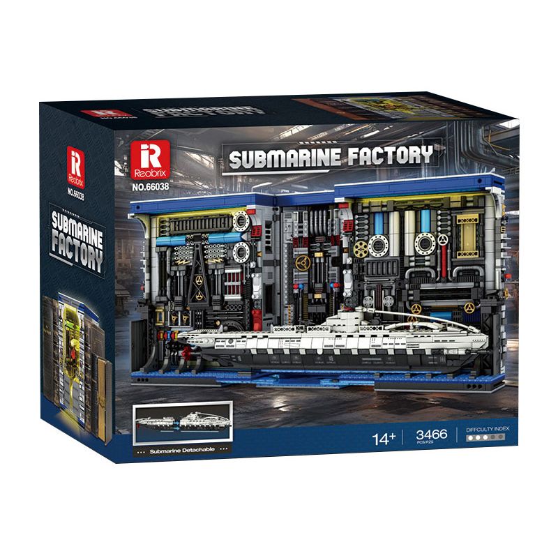 REOBRIX 66038 NHÀ MÁY U-BOAT bộ đồ chơi xếp lắp ráp ghép mô hình SUBMARINE FACTORY 3466 khối