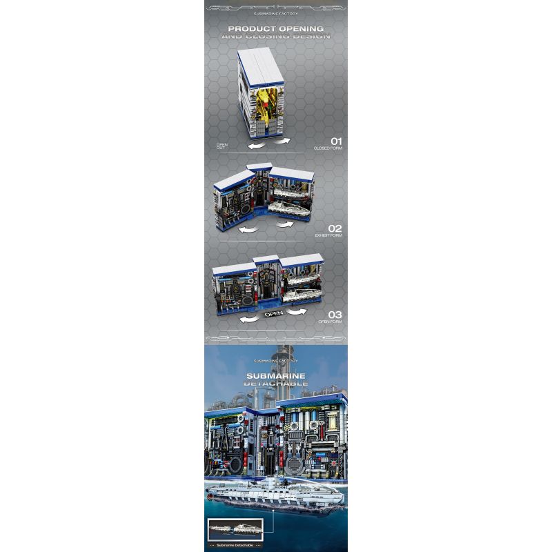 REOBRIX 66038 NHÀ MÁY U-BOAT bộ đồ chơi xếp lắp ráp ghép mô hình SUBMARINE FACTORY 3466 khối
