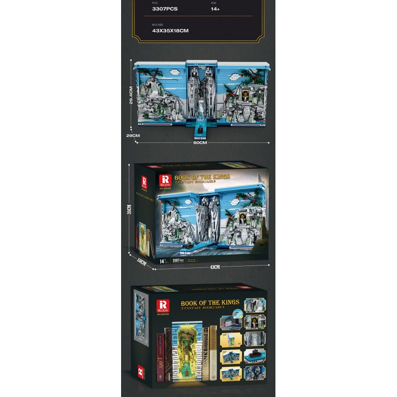 REOBRIX 66039 GIÁ SÁCH CỔNG NHÀ VUA bộ đồ chơi xếp lắp ráp ghép mô hình BOOK OF THE KINGS FANTASY BOOKCASE 3307 khối