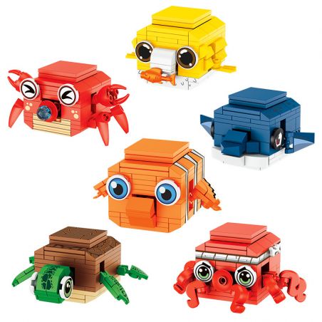 FORANGE FC8136 8136 OCEAN JENGA 6 LOẠI CUA CÁ MẬP NÓC BẠCH TUỘC HỀ RÙA bộ đồ chơi xếp lắp ráp ghép mô hình 646 khối
