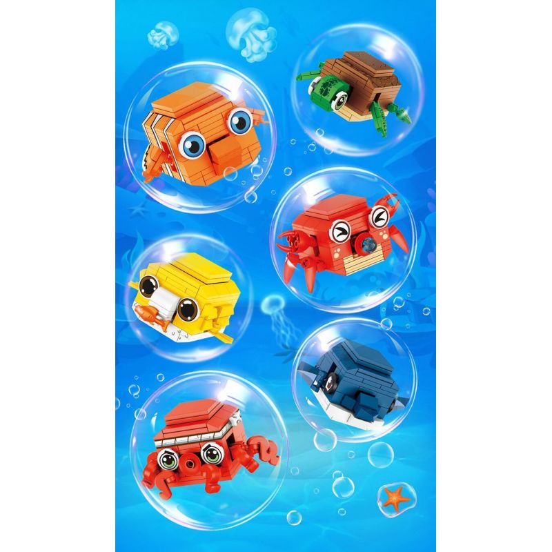 FORANGE FC8136 8136 OCEAN JENGA 6 LOẠI CUA CÁ MẬP NÓC BẠCH TUỘC HỀ RÙA bộ đồ chơi xếp lắp ráp ghép mô hình 646 khối