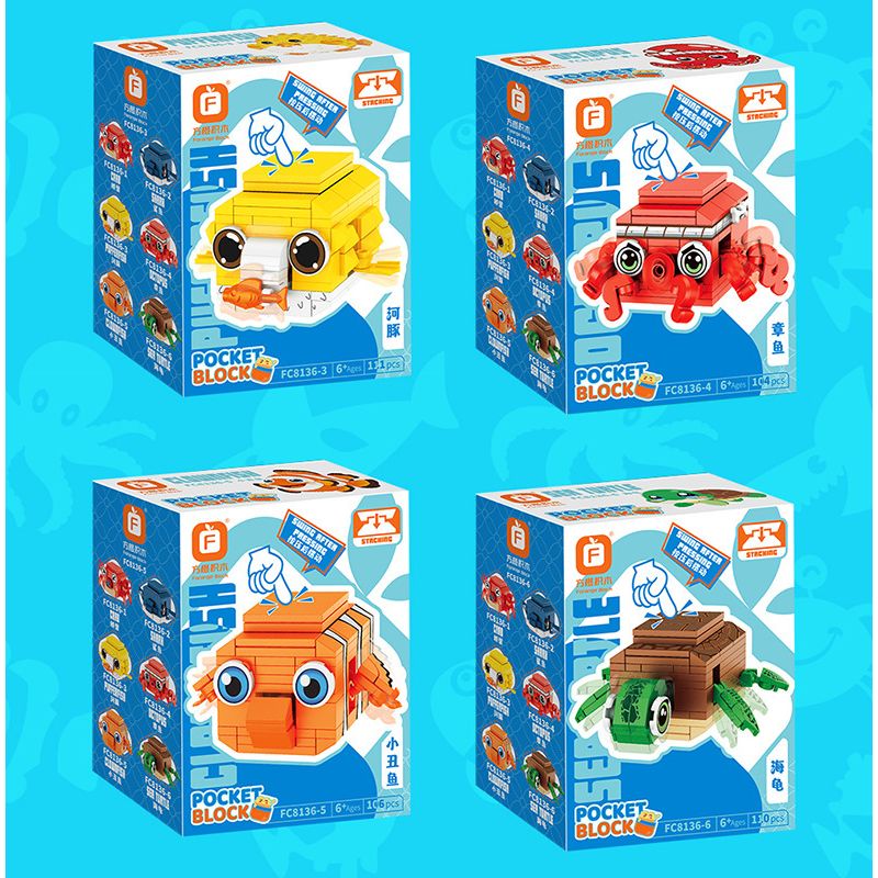 FORANGE FC8136 8136 OCEAN JENGA 6 LOẠI CUA CÁ MẬP NÓC BẠCH TUỘC HỀ RÙA bộ đồ chơi xếp lắp ráp ghép mô hình 646 khối