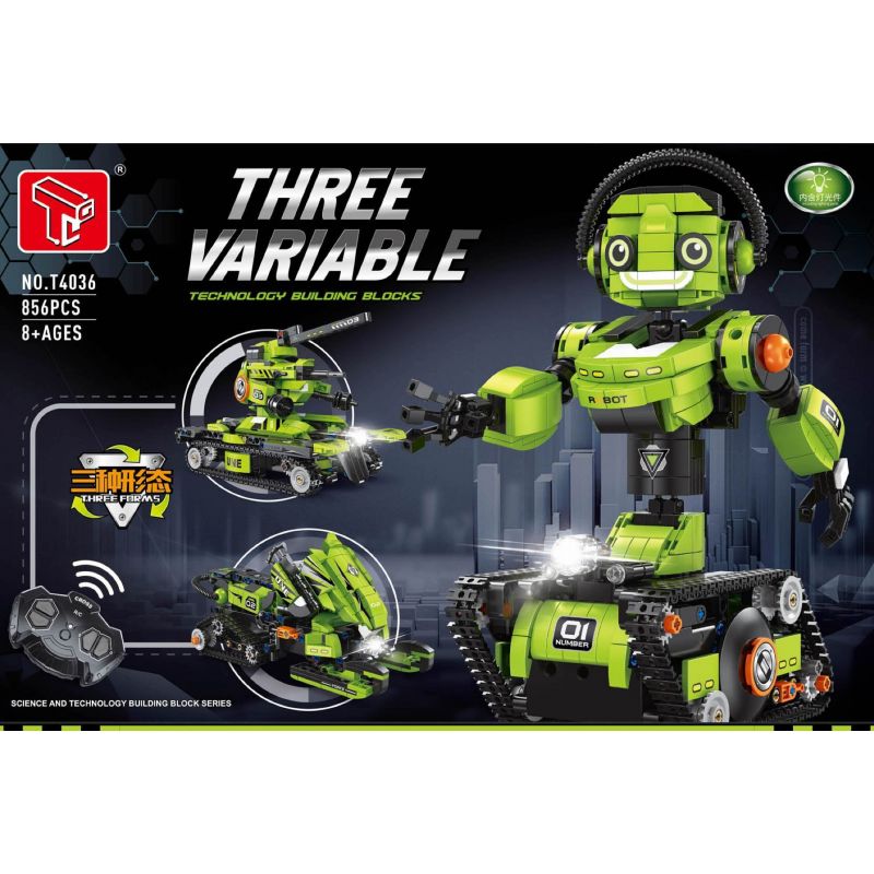 GAOMISI T4036 4036 BA ROBOT BIẾN HÌNH MÀU XANH LÁ CÂY bộ đồ chơi xếp lắp ráp ghép mô hình Technic THREE VARIABLE Kỹ Thuật Công Nghệ Cao Mô Hình Phương Tiện 856 khối