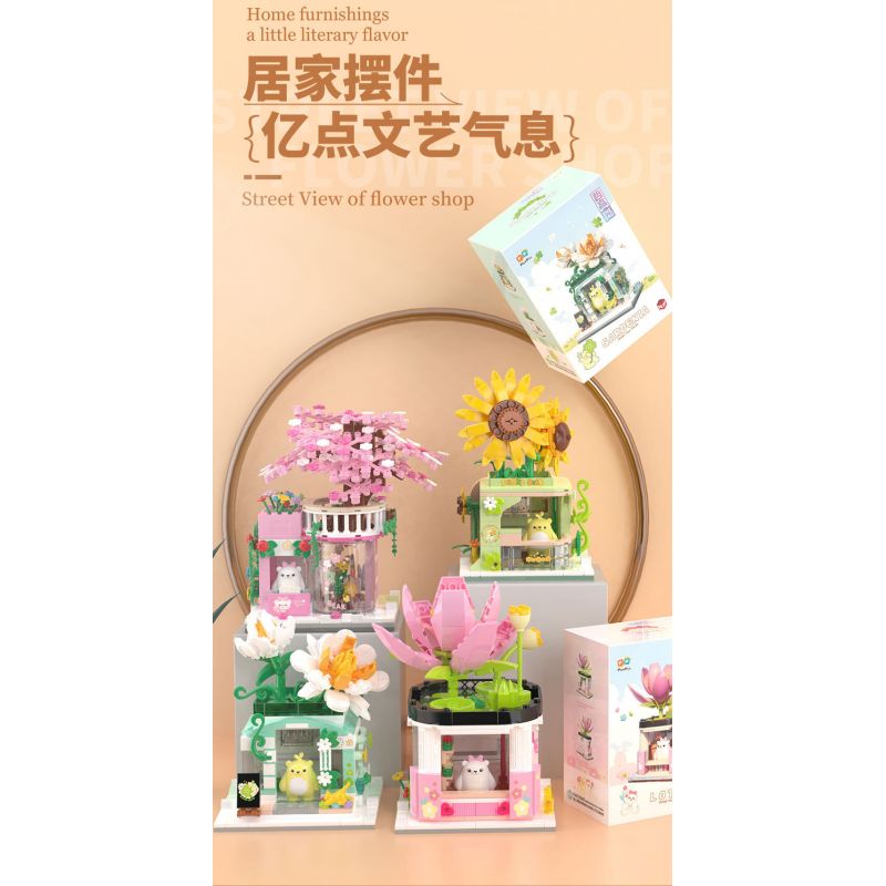 ZHEGAO 613021 QUÁN HOA BUD BEAR CẢNH PHỐ 4 KIỂU bộ đồ chơi xếp lắp ráp ghép mô hình STREET VIEW OF FLOWER SHOP