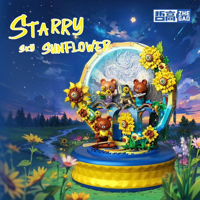 ZHEGAO 623006 HỘP NHẠC HƯỚNG DƯƠNG BẦU TRỜI ĐẦY SAO bộ đồ chơi xếp lắp ráp ghép mô hình STARRY SKY SUNFLOWER 737 khối